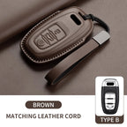 Auto Key Shell Fob For Audi A4 A4L A5 Q5 Q7 TT TTS 8S B9 2016 2017 2018 Leather Car Remote Key Case Cover Keychain Accessories