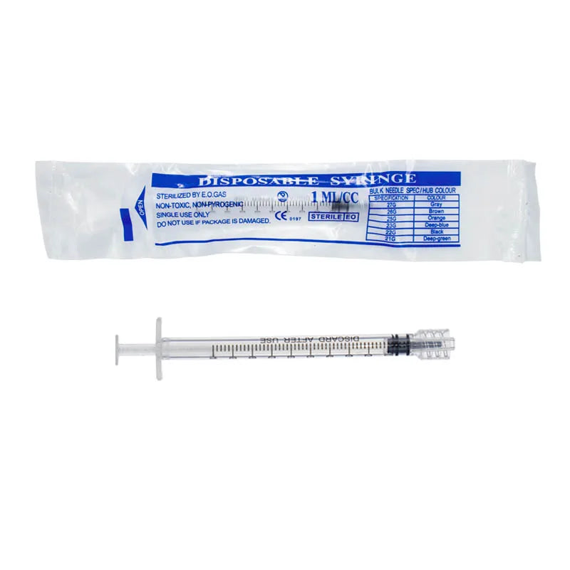 100PCS 1ml/cc Sterilized Disposable Luer Lock Syringes Individually Wrapped Plastic Lab Use Syringes
