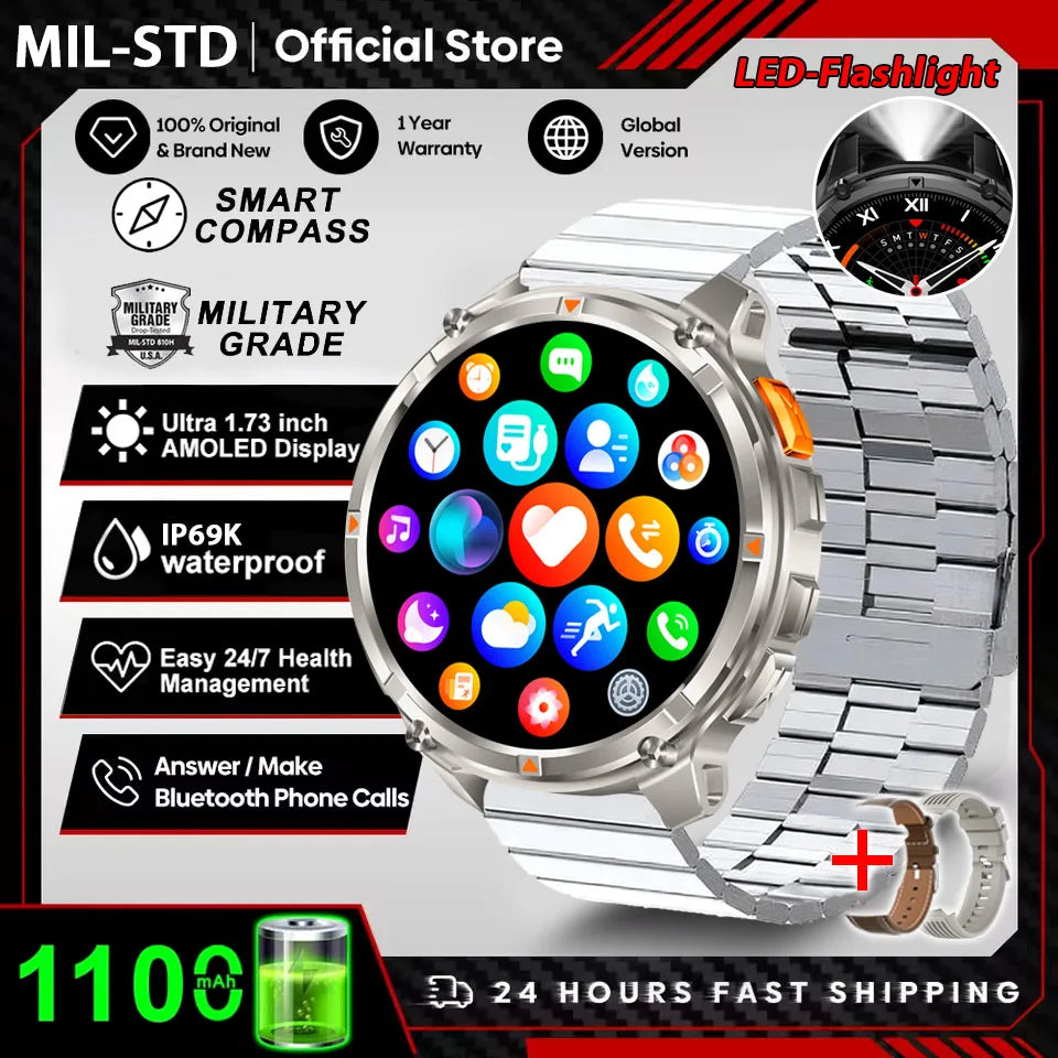 2026 New T-Rex3 Pro 1100mAh Battery Smart Watch GPS path 5ATM Waterproof Sports Run tracker Outdoors Compass Military Smartwatch