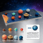 3D Planet Wooden Solar System Toy - 8 Planets with Balls & Cards - Montessori Astronomy for Kids 3+ - Safe Water-Based Paint