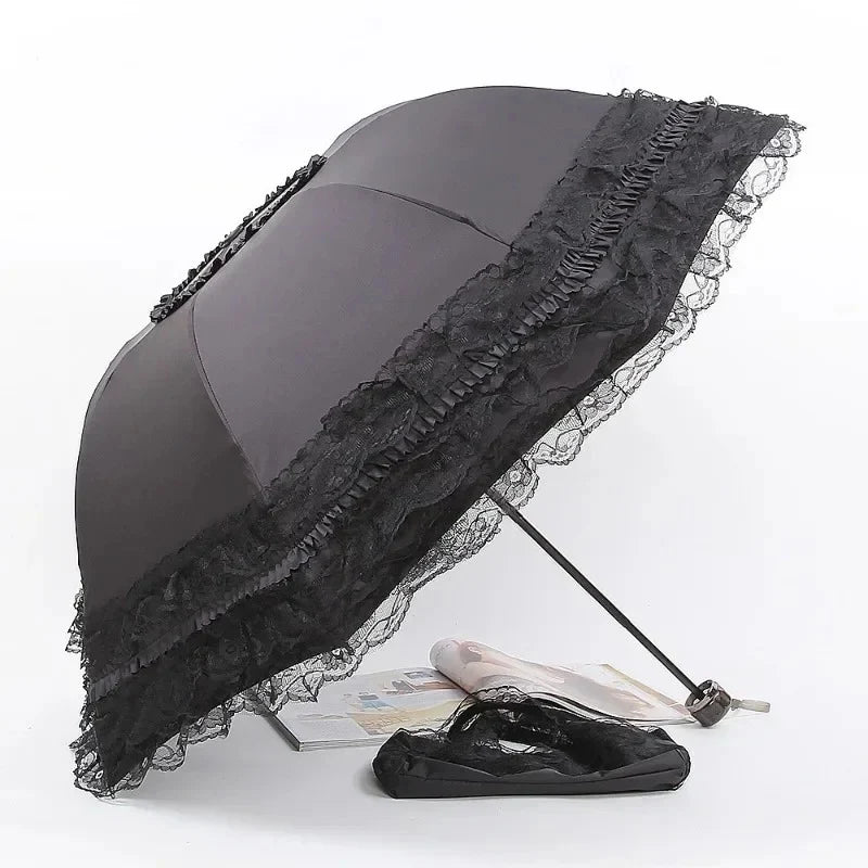 Vintage Lace Parasol Foldable Gothic Lolita Umbrella Lady Rain Anti-uv Protection Umbrella Dome Props Parasol Umbrella Lady
