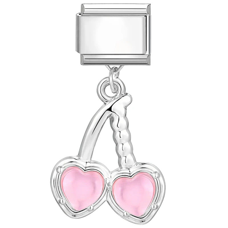2025 New Sweet Pink Zircon Heart Bows Cherry Moon Star DIY Making Bracelet Women Men Stainless Steel 9mm Italian Charm Links Fit