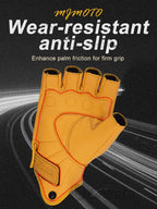 MJMOTO Leather Half Finger Motorcycle Gloves Touchscreen Hard Shell, Black/Yellow L-XXL