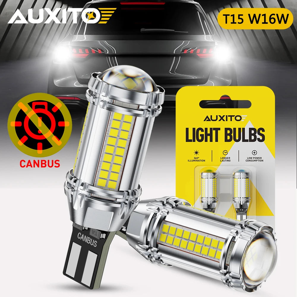 2Pcs AUXITO T15 W16W LED Canbus Back Lamps Reversing Lights Projector Super Bright White 6500K Reverse Bulb Lens Spotlight 12V