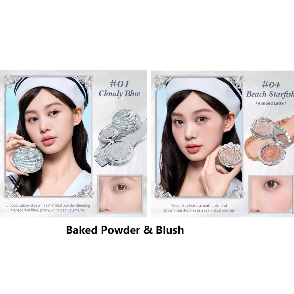 Makeup Gift Set Flowerknow Shell's Jewel Eyeshadow Blush Lip Glaze Setting Powder Correcting Primer For Women Full Kit