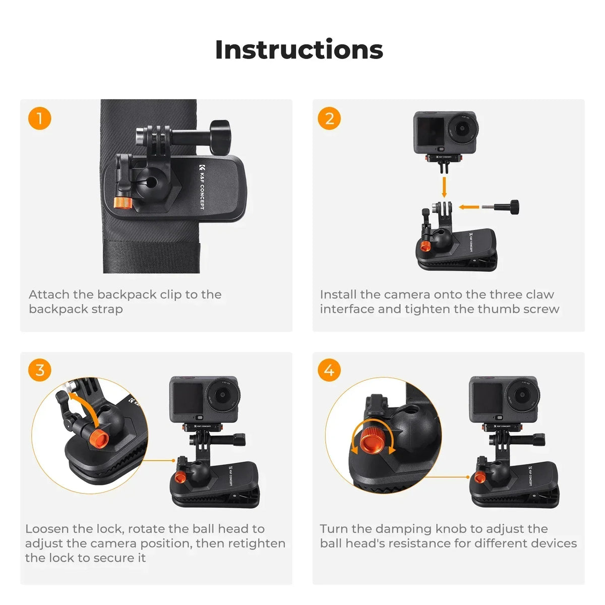 K&F Concept Magnetic Backpack Clip Mount for DJI Osmo Action 5/4/3, GoPro Hero, Insta360
