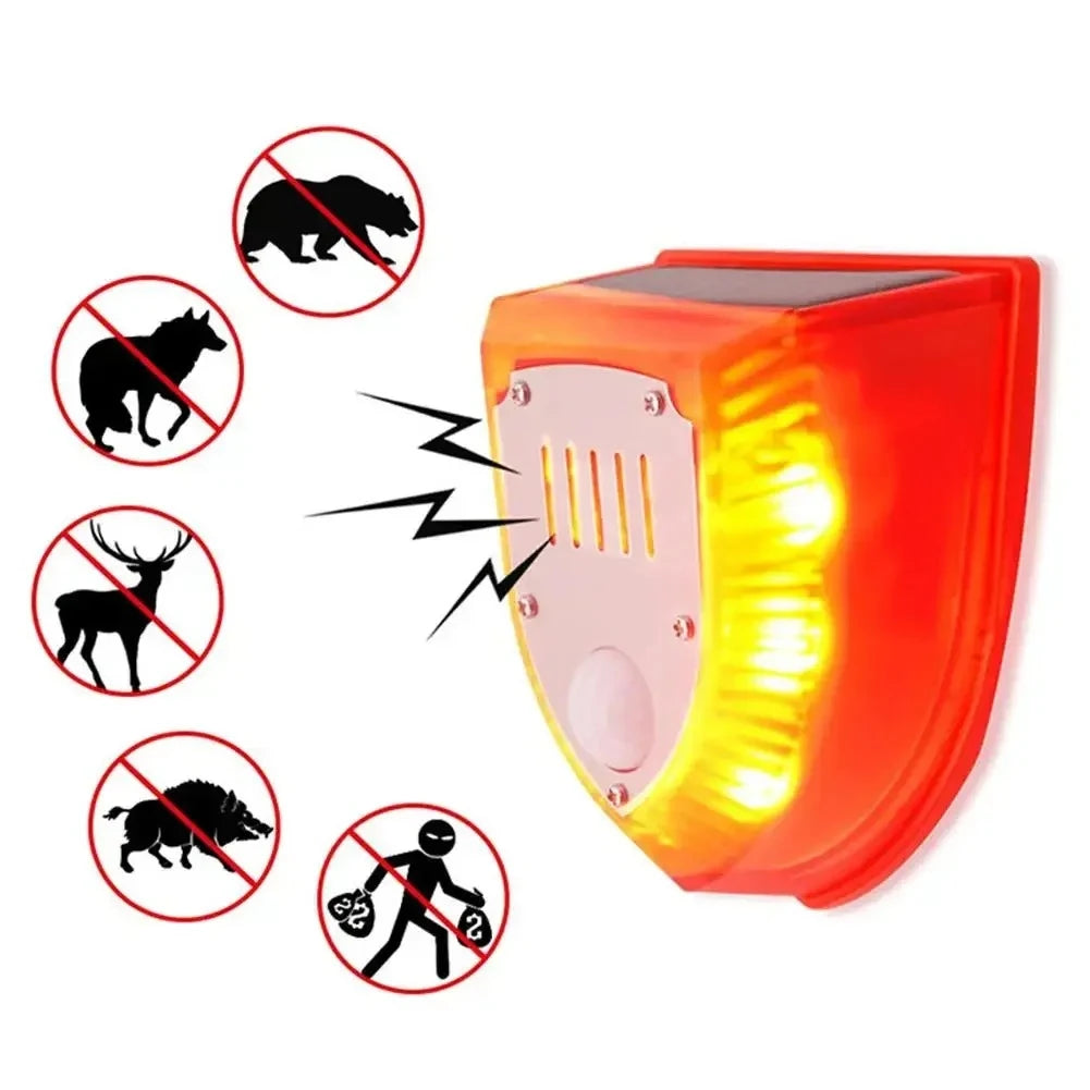 Outdoor Solar Security Siren with 3 Modes Motion Sensor Alarm Animal Repeller for Villa Farm Yard Garden Dog and Wild Boar