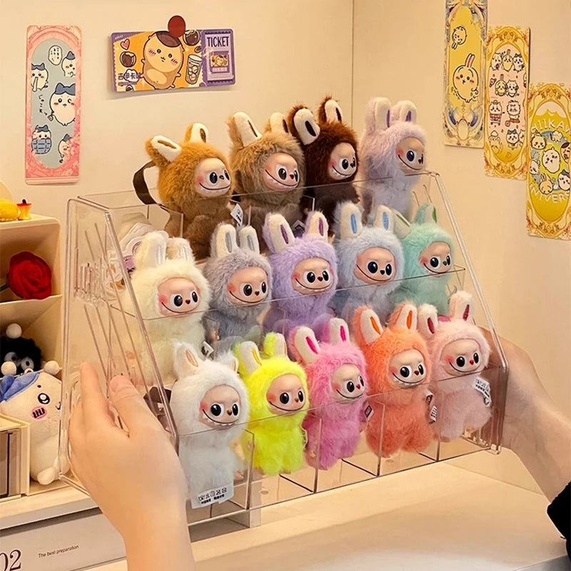 Labubu Display Rack Desktop Plush Toy Single Layer Staircase Storage Box, Pull String Blind Box Organizer
