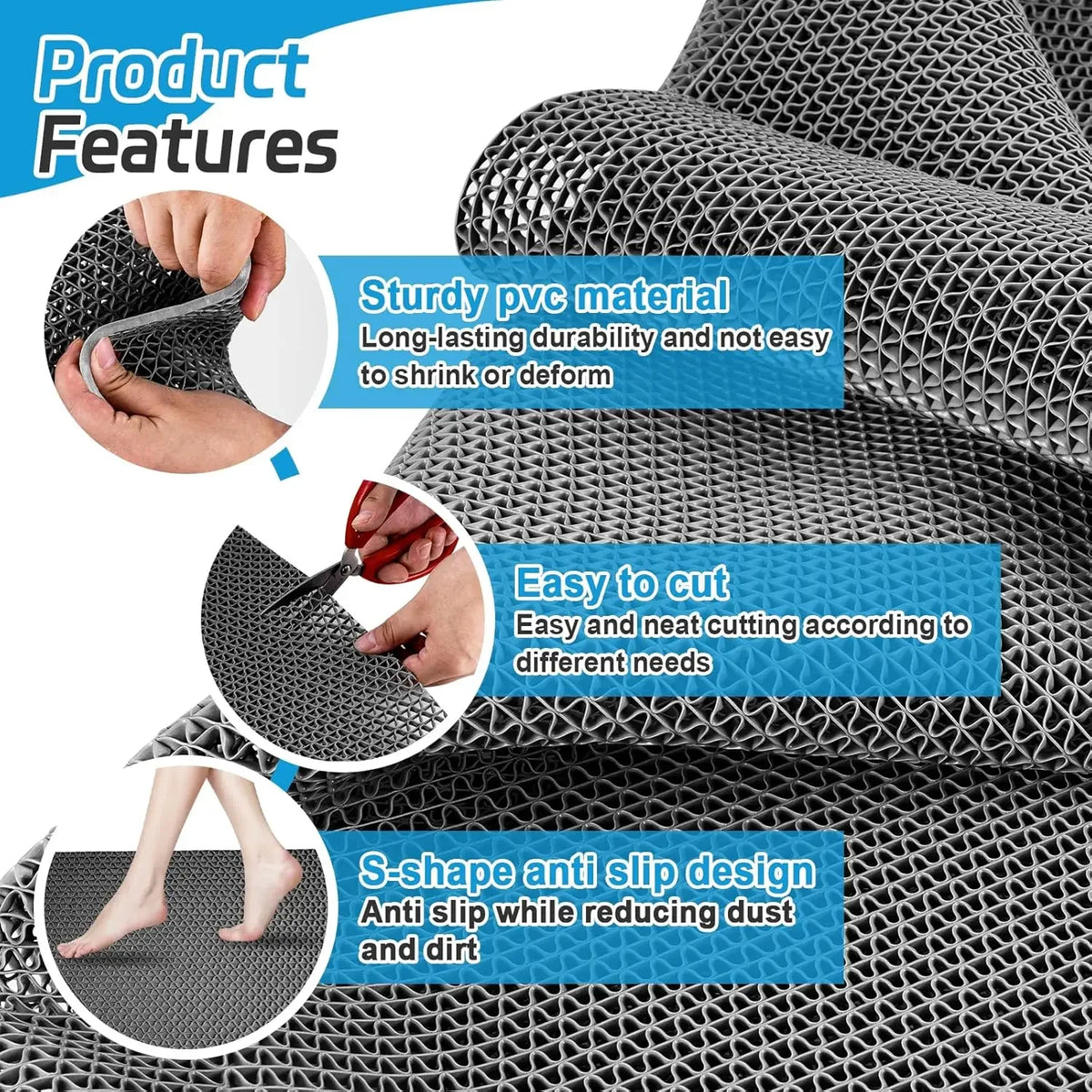 Waterproof Non-Slip PVC Floor Mat 40x90cm Dirt Resistant Indoor/Outdoor, Green Grey Red