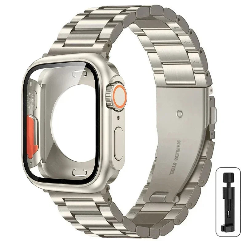 Change to Ultra Case+Band For Apple Watch 46mm 42mm 44 45mm Metal Stainless Steel strap for iWatch series Series 10 9 8 7 6 SE 5