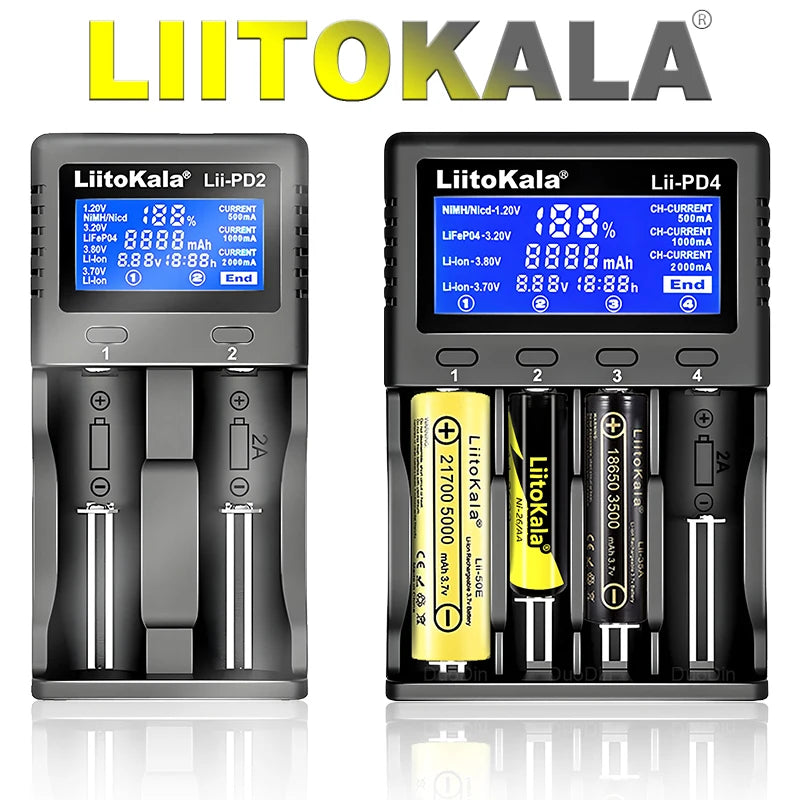 Liitokala Lii-PD2/Lii-PD4 Li-ion & NiMH Battery Charger for 18650 21700 26650 AA AAA