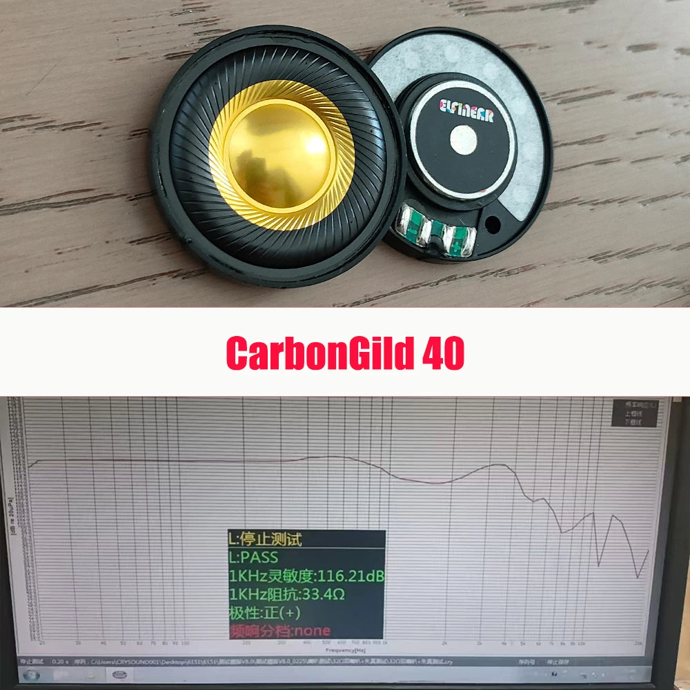 ELFINEAR CarbonGild 40 1Pair 40mm Carbon Fiber Gilded Dome Headphone Driver, 32Ω/300Ω Options