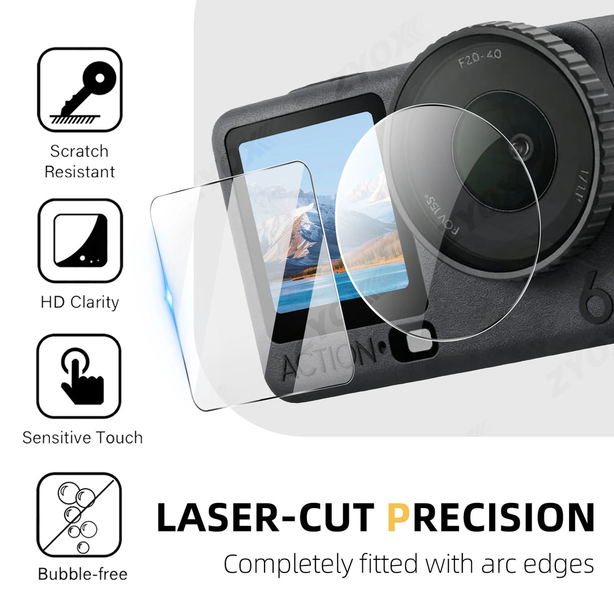 9H Glass for DJI Osmo Action 6 5 Pro, Screen & Lens Protector Clear Ultra-HD Tempered Glass Anti-scratch Film Accessories