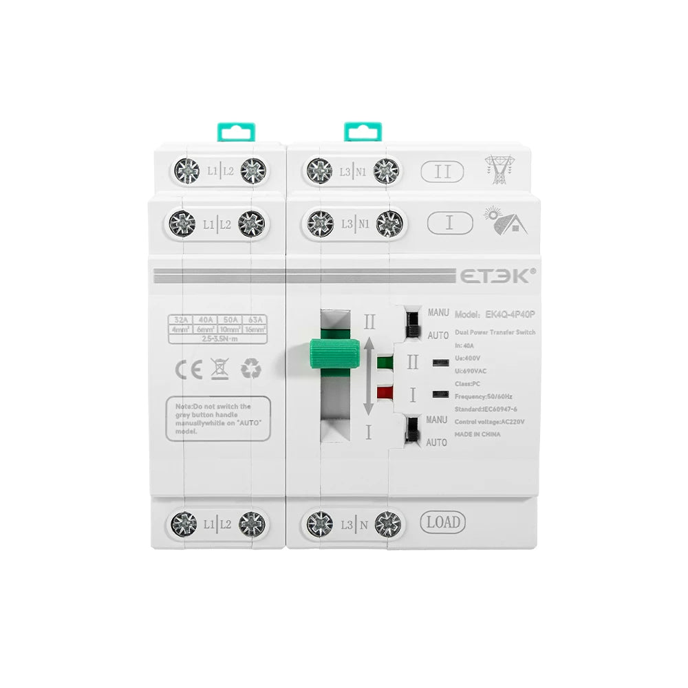 ETEC Din Rail 2P/4P ATS Dual Power Automatic Transfer Switch Electrical Selector Switches Uninterrupted Power 40A/63A PV Energy