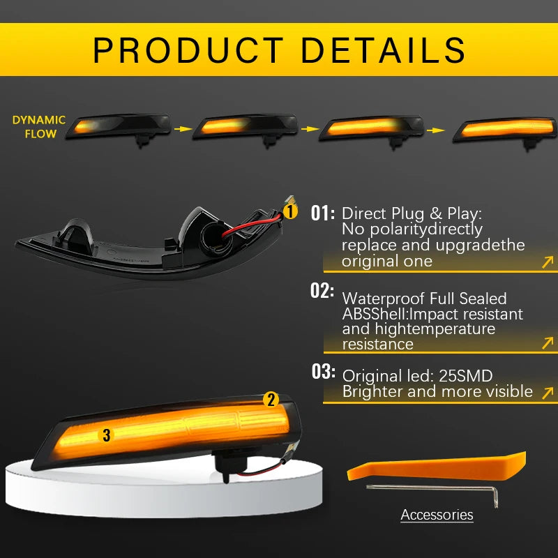 For Ford Focus Mk3 LED Light 2 3 Mk2 Mondeo Mk4 Turn Signal Lamp Flowing Side Wing Rear View Mirror Blinker Dynamic 2PCS