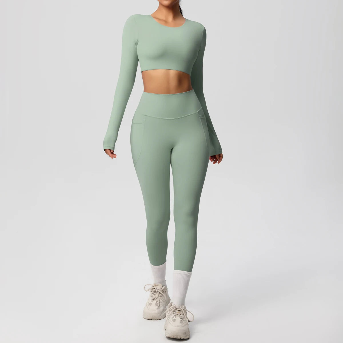 Hamidou Women's 2pc Yoga Set with Built-In Bra Top & Pocket Leggings, S-XL