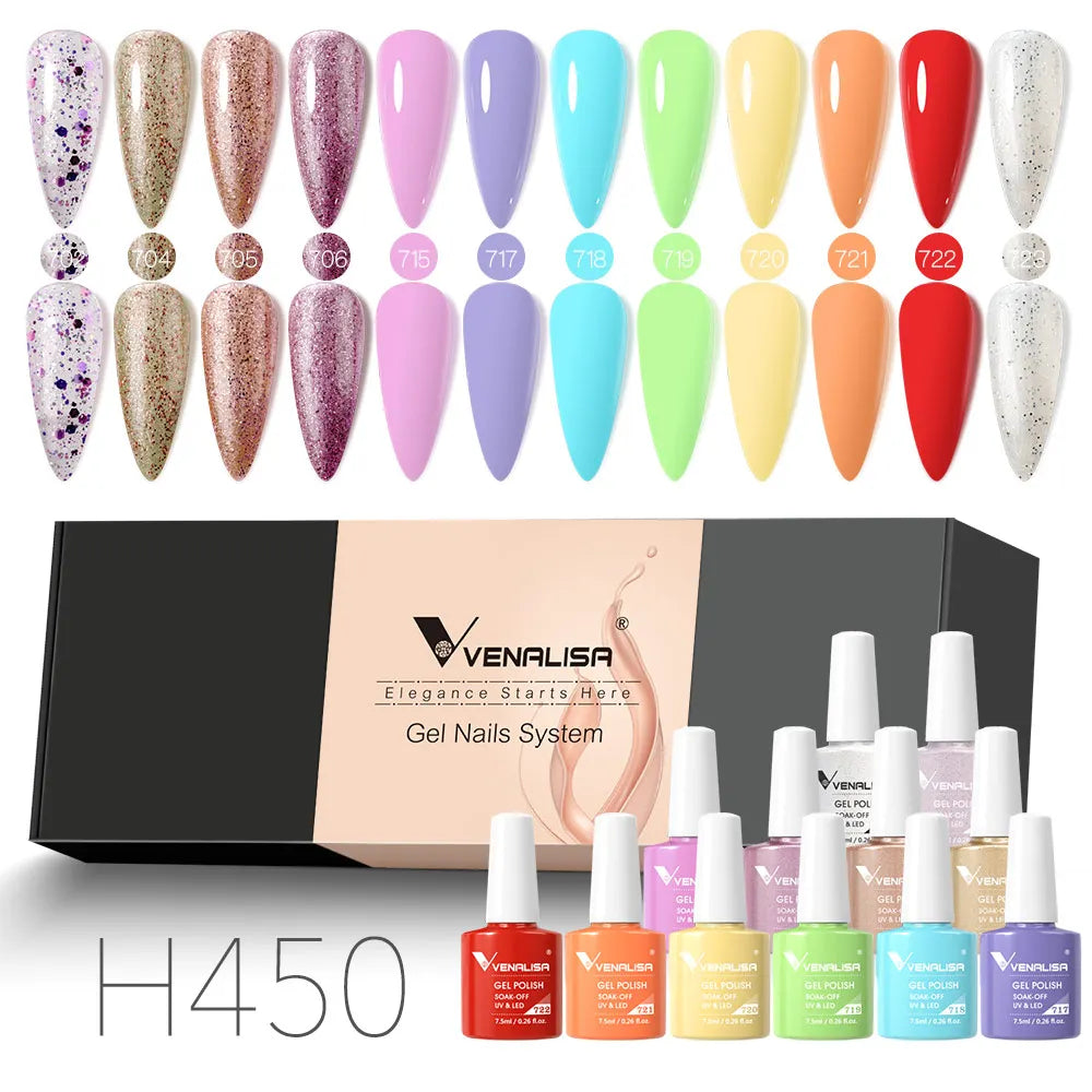 6/12pcs/Set Venalisa Gel Nail Polish VIP Kit Charming Neon Color Gel Pink Natural Color Series Rubber Gel Great Coverage Lacquer