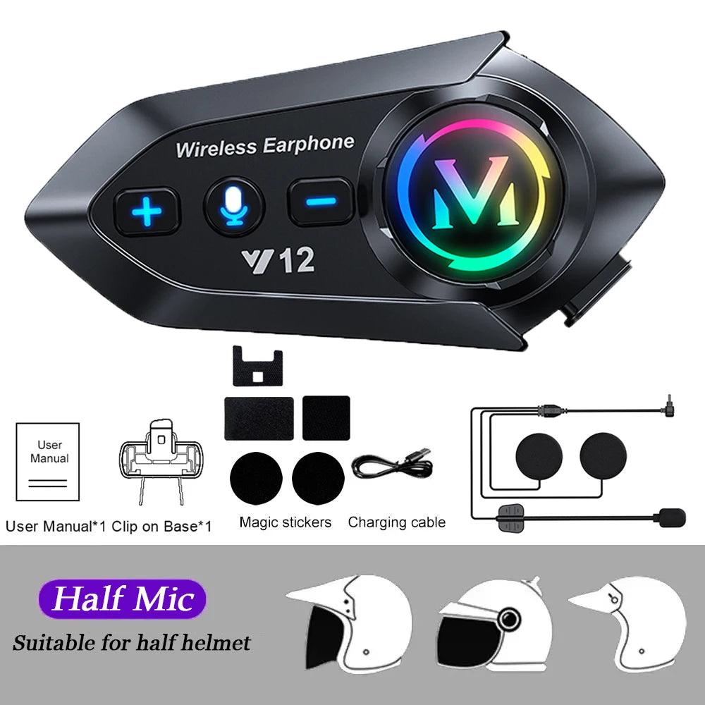 Y10 Motorcycle Helmet Headset Stereo Voice Control Bluetooth Hands Free Call IPX7 Waterproof 2000mAh With Ambient Light