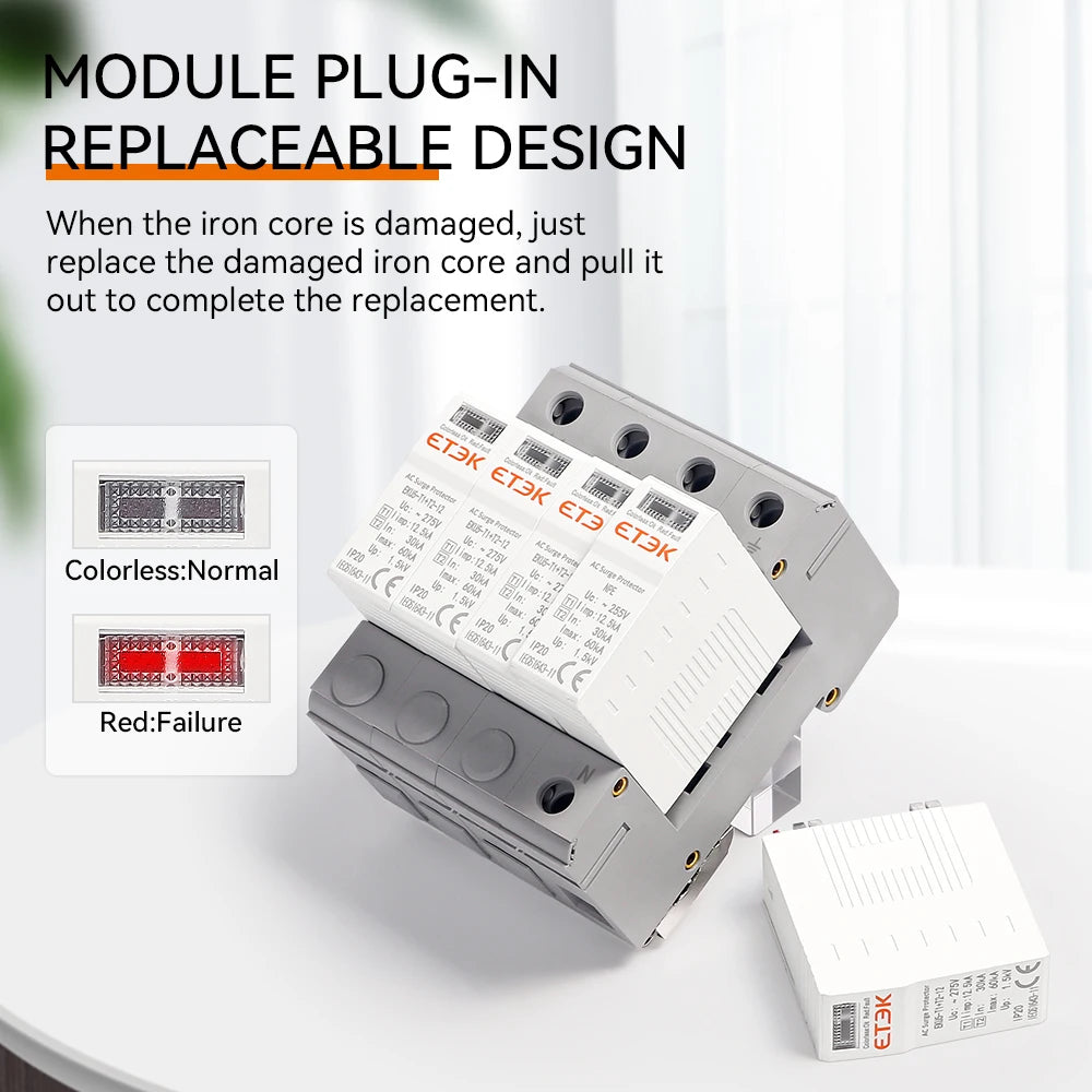 ETEC SPD AC House Surge Protective Device 275V Protector Arrester Protection Type T1+T2 2P 4P 20KA~40KA 1P+N 3P+N  EKU5