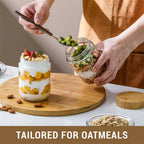 4 pack 16oz Overnight Oats Containers with Bamboo Lids Glass Jars with Airtight Lids for Meal Prep Wide Mouth Mason Salad Jars