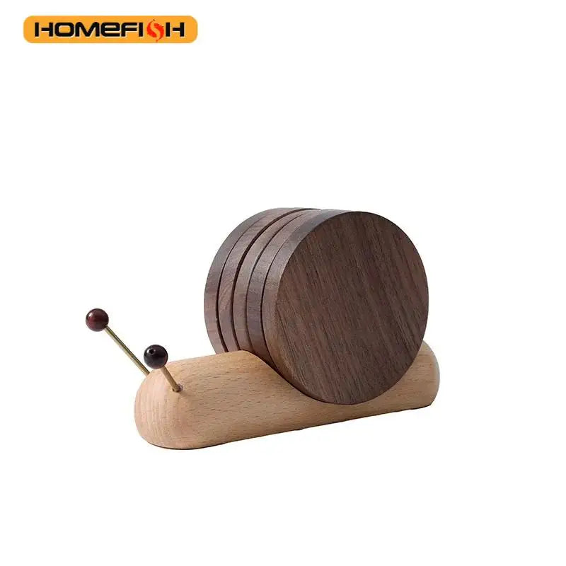 1 Set Wood Cup Mat Placemats for Table Snail Shaped Heat Insulation Pad Wooden Tea Coaster Tool Tea Tray Creative Gifts