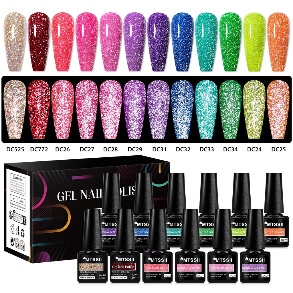8/12pcs Glitter Gel Nail Polish Set Sparkling Glitter Semi Permanent Soak Off UV Gel Varnish Manicure With Box DIY Nail Supplies