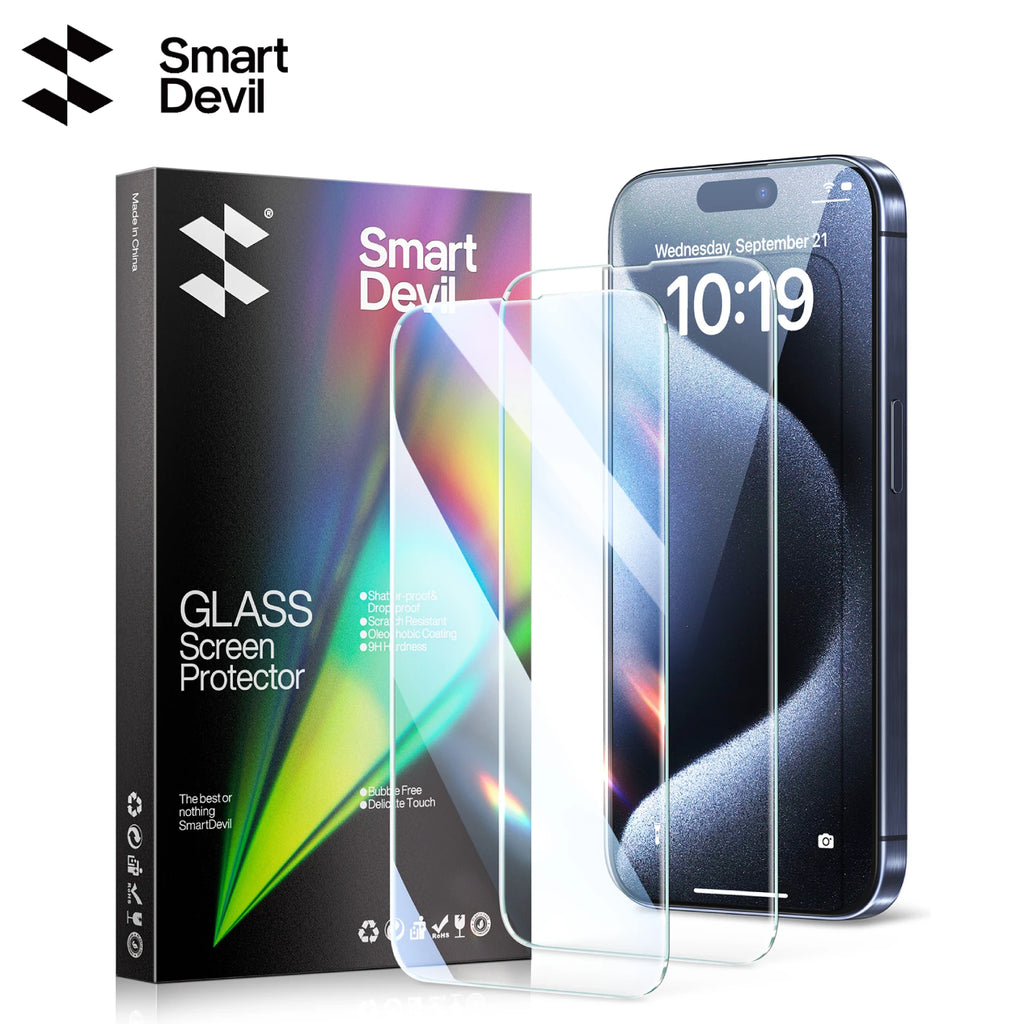 SmartDevil 2Pcs Screen Protector for iPhone 15 Pro Max 15 Pro HD Clear Tempered Glass for iPhone 15 14 13 Anti-fingerprint