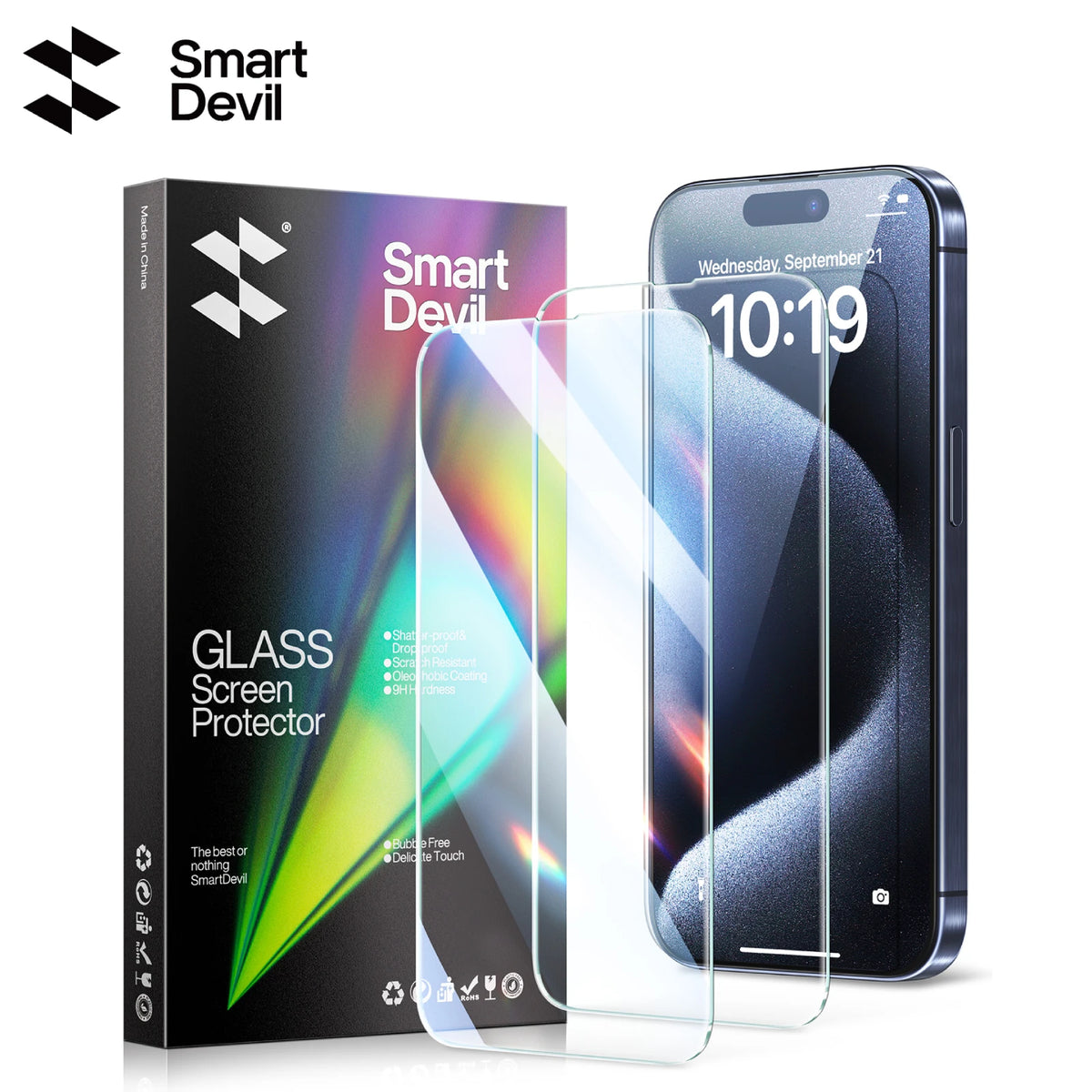 SmartDevil 2Pcs Screen Protector for iPhone 15 Pro Max 15 Pro HD Clear Tempered Glass for iPhone 15 14 13 Anti-fingerprint