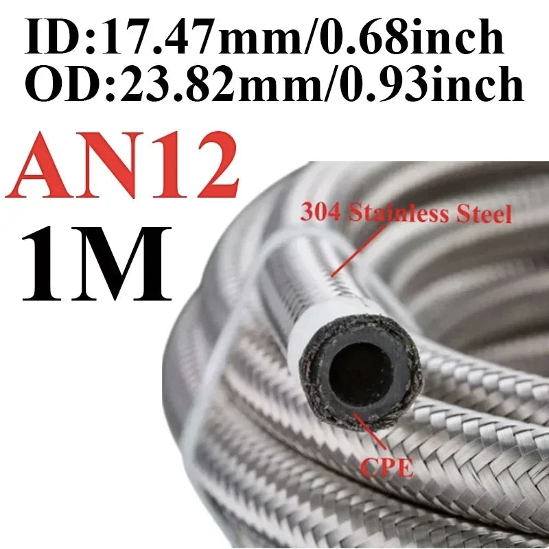 Universal AN braided fuel/oil hose line, stainless steel over CPE rubber, 1m AN10 ID 14.2mm