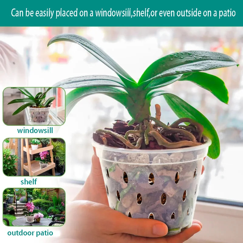 5Pcs 11/12.5/14/15/17cm Planter Pots with Side Holes Orchid Flowerpot with Trays Breathable Transparent Plastic  Flowerpot