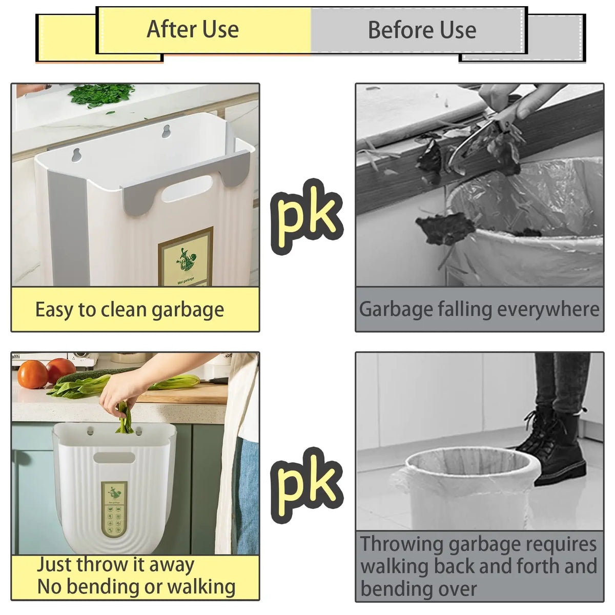 6/10L Hanging Kitchen Trash Can Collapsible Trash Can for Kitchen Foldable Small Garbage Can Compost Bin Under Sink Waste Bin