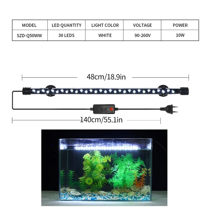 Lamp Waterproof Fish Tank Light 18-58CM Underwater Aquariums Decor Lighting 90-260V Aquarium Light LED Plant Grow