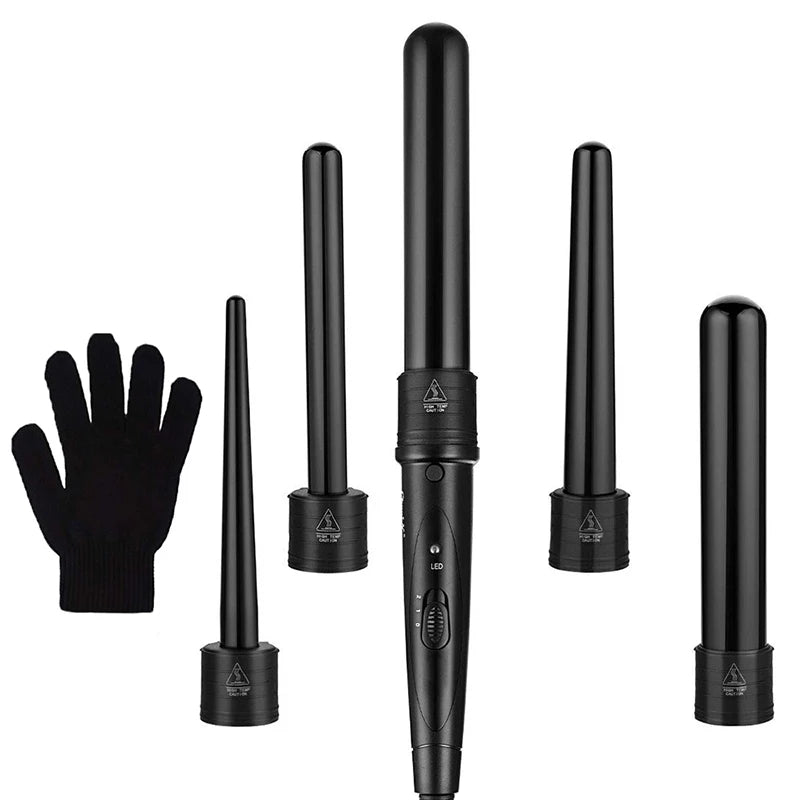 Professional Interchangeable Hair Curling Iron LCD Display Hair Curler Set 5 in 1 Interchangeable Hair Curling