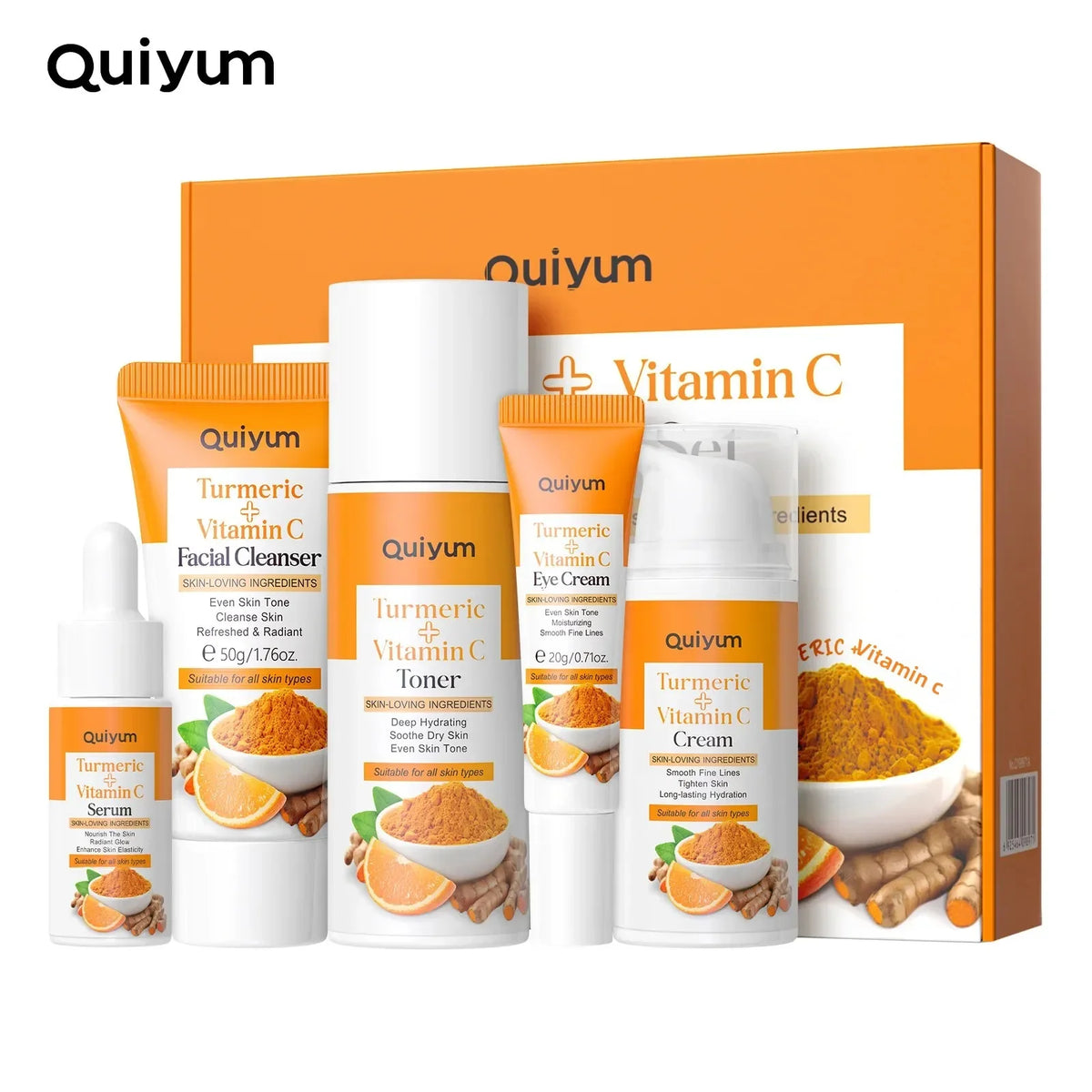 Vitamin C Turmeric Facial Kit Hydrating Tightening 5pcs Set Face Wash Toner Essence Eye Treatment Moisturizer Skincare