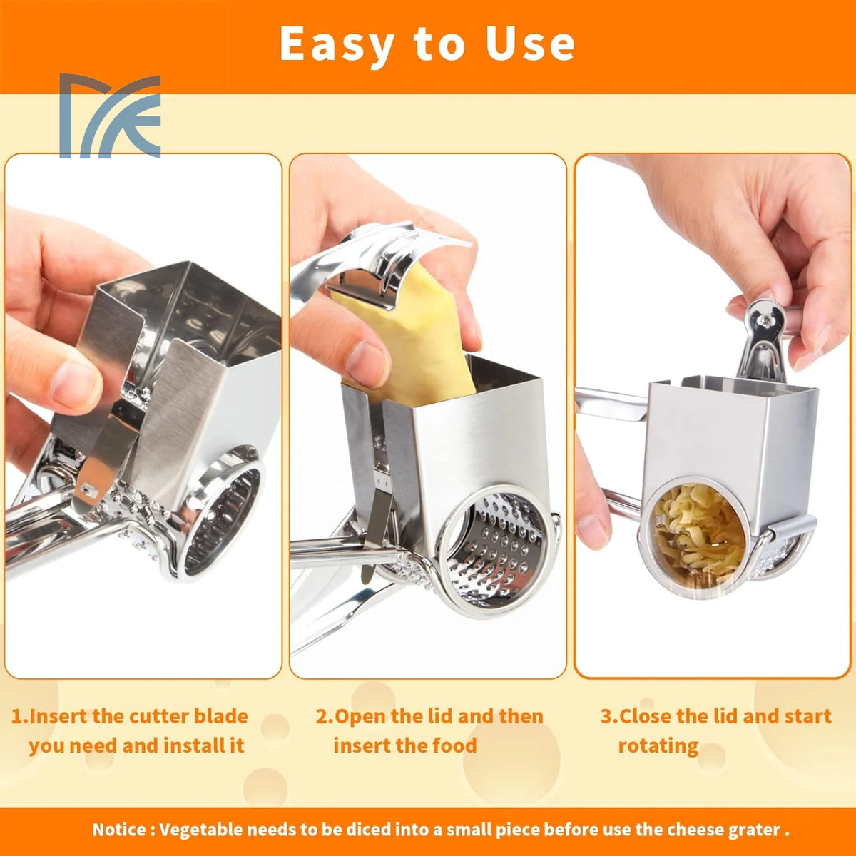 Hand Crank Rotary Cheese Grater Shredder, Stainless Steel Manual Kitchen Tool, 1pc