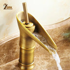 Classic Basin Faucet Antique Style Waterfall Bathroom Faucet Hot and Cold Faucet Bronze Single Hole Goblet Type Water Tap