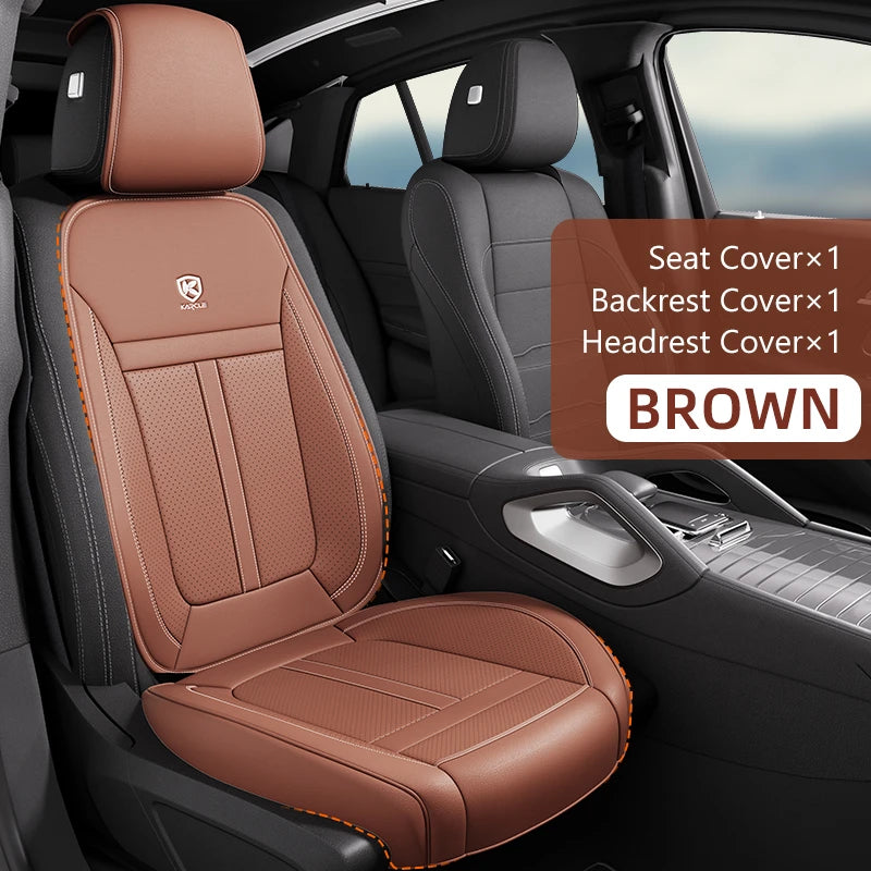 Nappa leather car seat cover set, front or rear, 5-seater, anti-slip full wrap, beige/black/brown/red