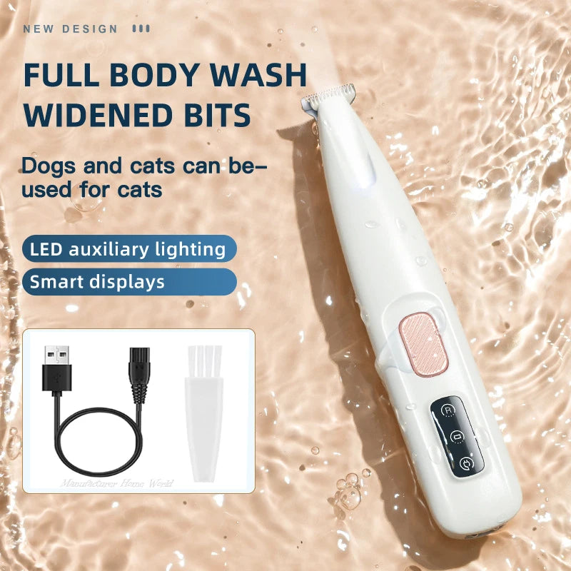 Dog Paw Trimmer with LED Light Fully Waterproof Pet Hair Trimmer with LED Display Dog Clippers for Grooming 18mm Widen Blade