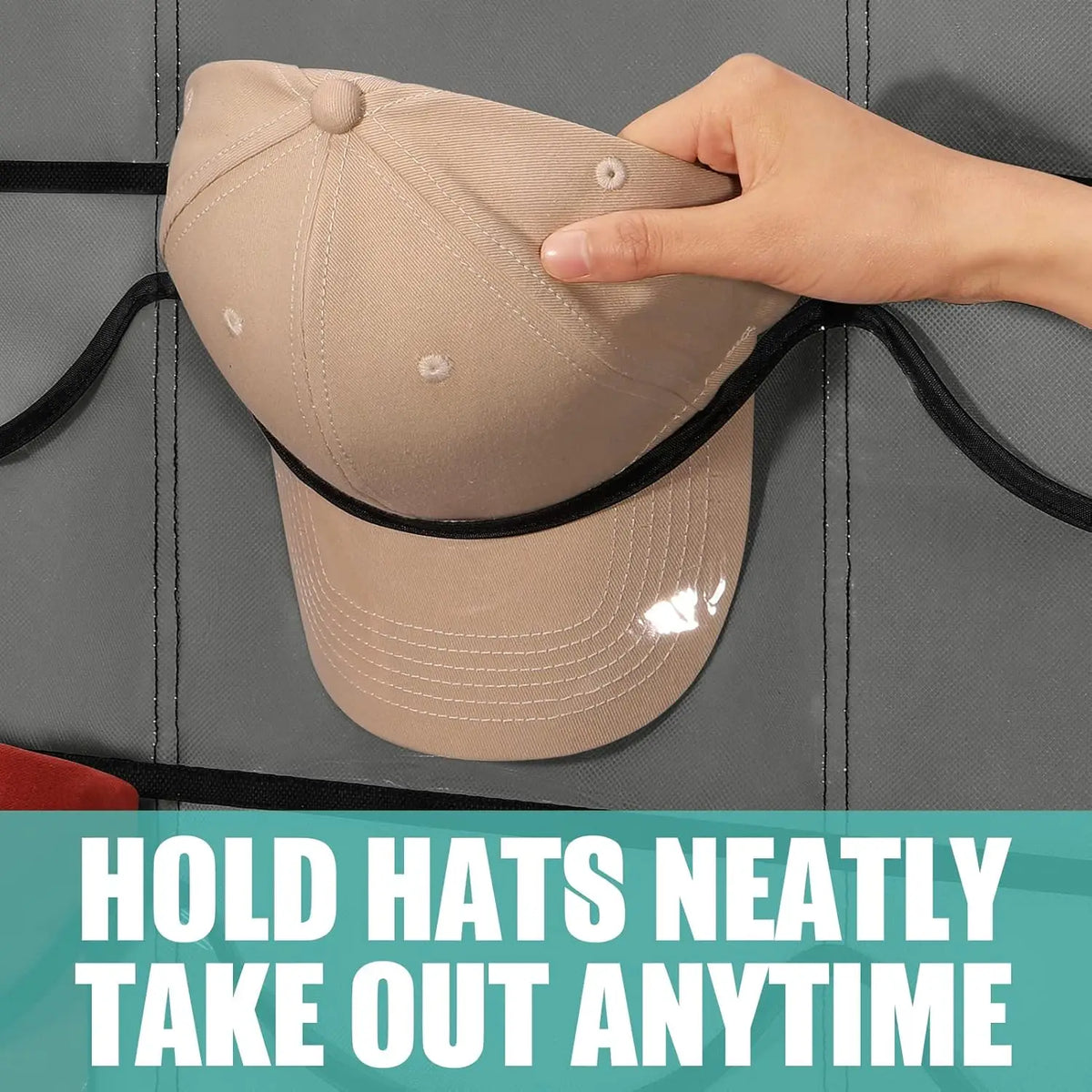 Hat Storage Holder Organizer 27 Clear Pockets Protect Hat Rack Door Hanging Holder Hanger Storage Rack for Baseball Caps Bedroom