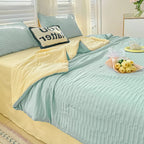Korean Style Seersucker Washed Cotton Summer Quilt Four-Piece Set Bare Sleeping Quilt Summer Blanket Airable Cover