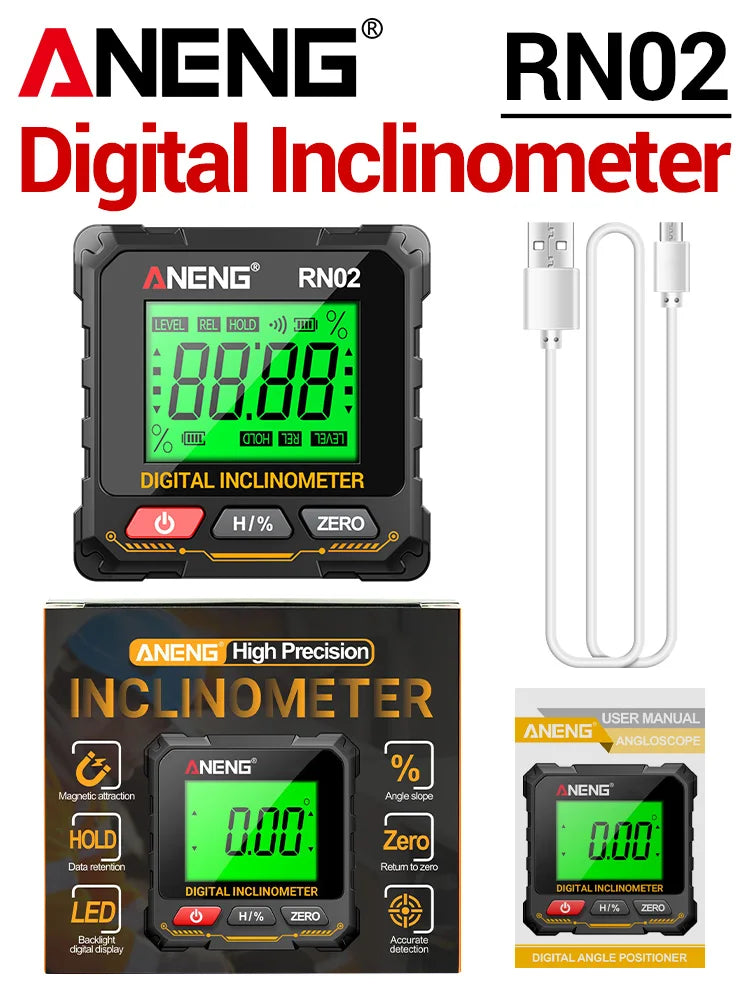 Laser Digital Inclinometer ANENG RN01/RN02/RN03 Angle Gauge 360° Magnes Protractor 0.05° Accuracy Level Box for Woodworking Tool