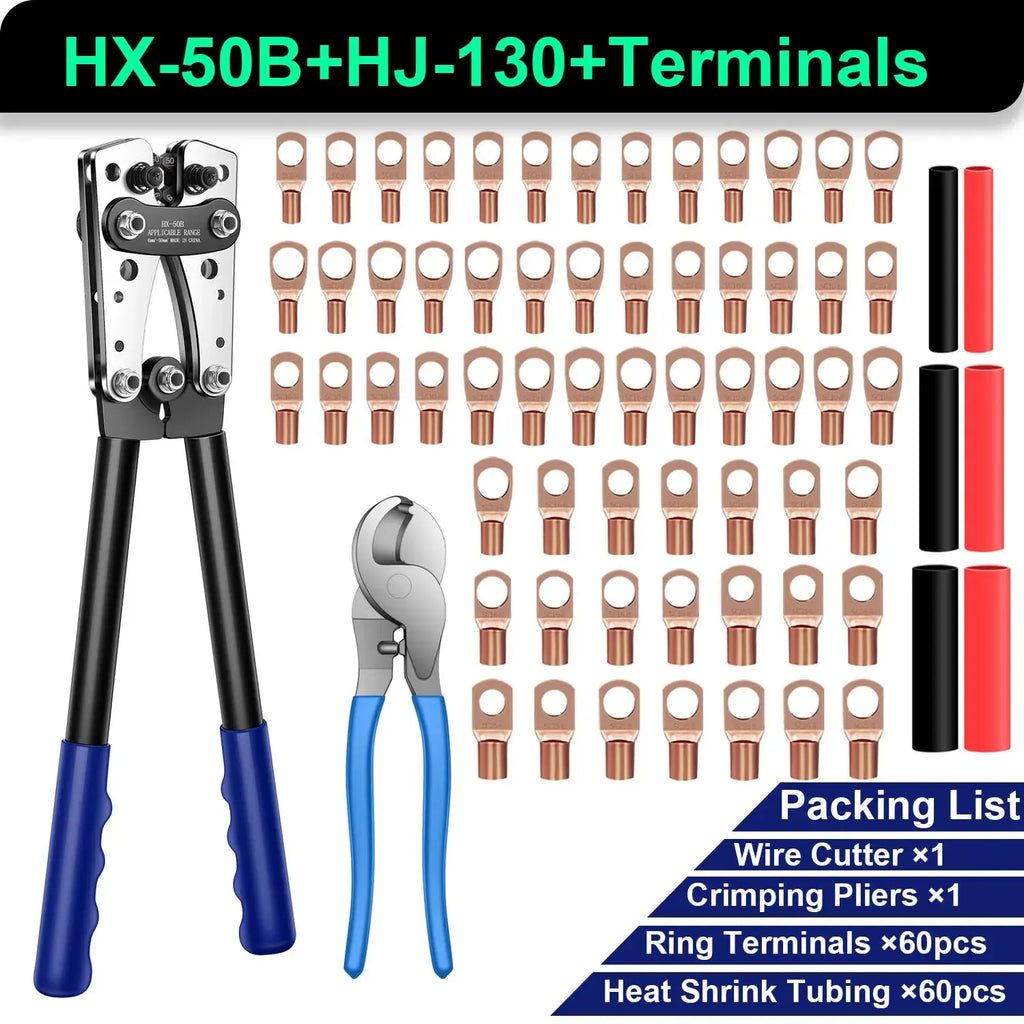 HX-50B 6-50mm² Battery Cable Lug Crimping Tool For AWG 10-1/0 Heavy Duty Wire Lug Tube Terminal Crimper Hex Crimp Tools Pliers