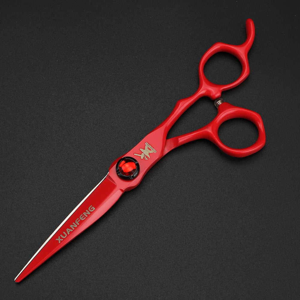XUANFENG 6 inch Ruby Hair Scissors Barber's Completely red Cutting Scissors and thinning Scissors 440c
