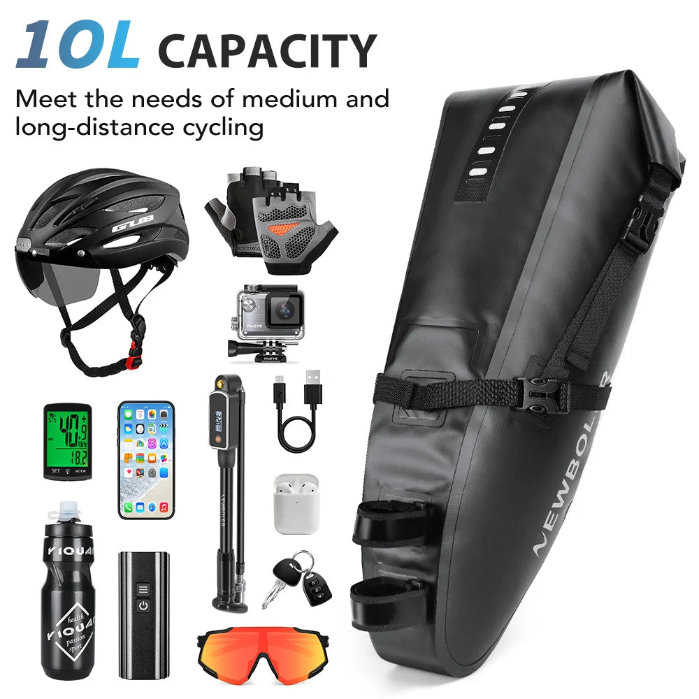 NEWBOLER Bicycle Bag Waterproof 13L Large Capacity Bicycle Saddle Bag Bicycle Foldable Tail Bag Mountain Bike Road Luggage