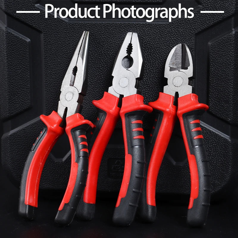 3-Piece Set of Wire Cutters, Diagonal Pliers, Needle-Nose Pliers, Industrial-Grade Premium Pliers, Made of Durable Chrome Vanadium Steel, Suitable for Cutting Wires, Tightening Screws, Etc