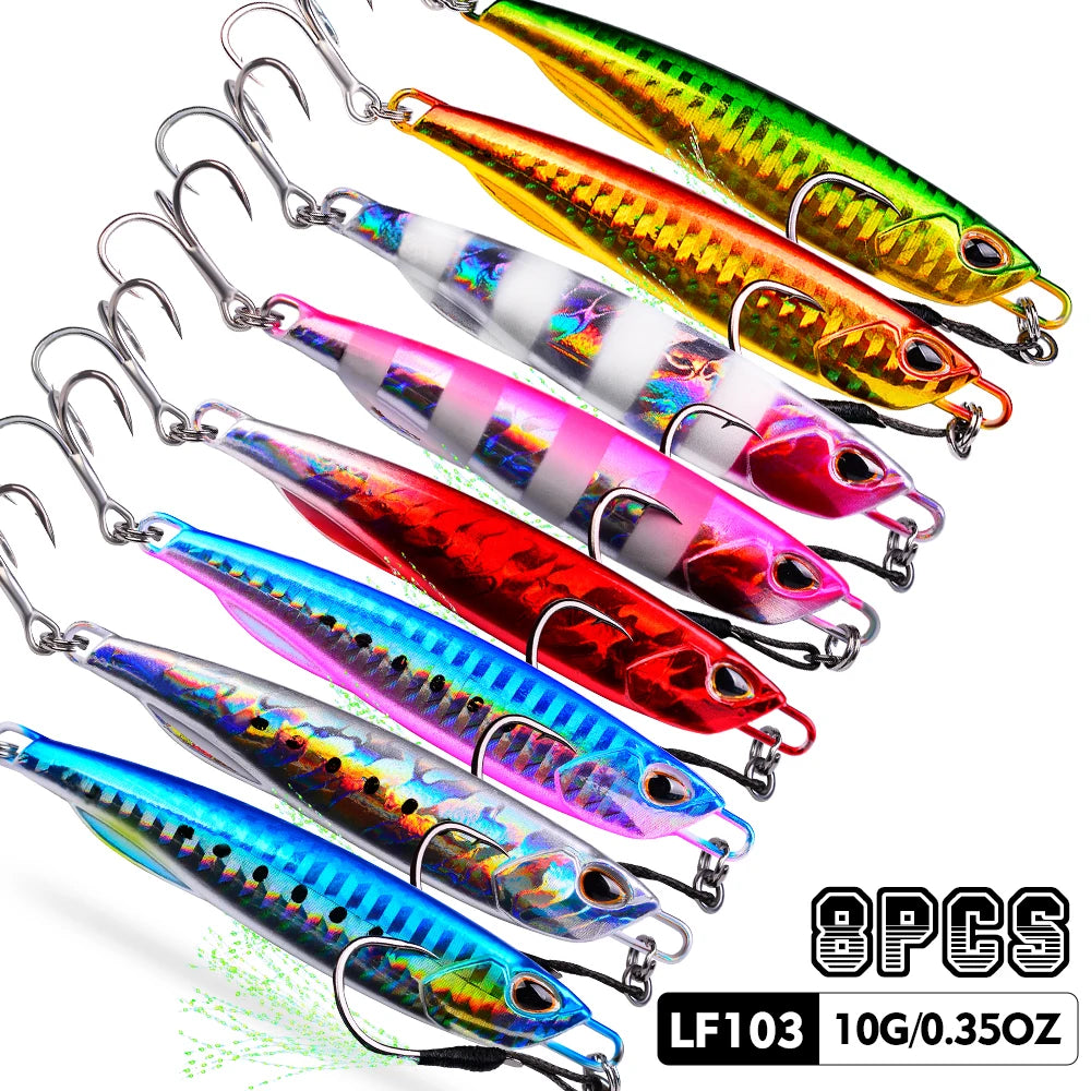 PROBEROS 8pcs Mixed Color Metal Jig 10G - 60G Artificial Baits Hard Baits Vibrant Fishing Lures for Freshwater & Saltwater