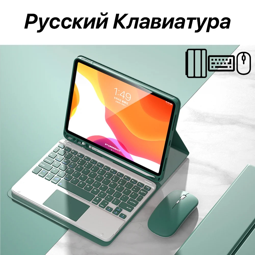For IPad 7/8/9th Case With Wireless Keyboard Mouse For IPad 5/6/10th Air2/3/4/5 Mini4/5/6 Pro11/12.9 Cover With Keyboard Mouse