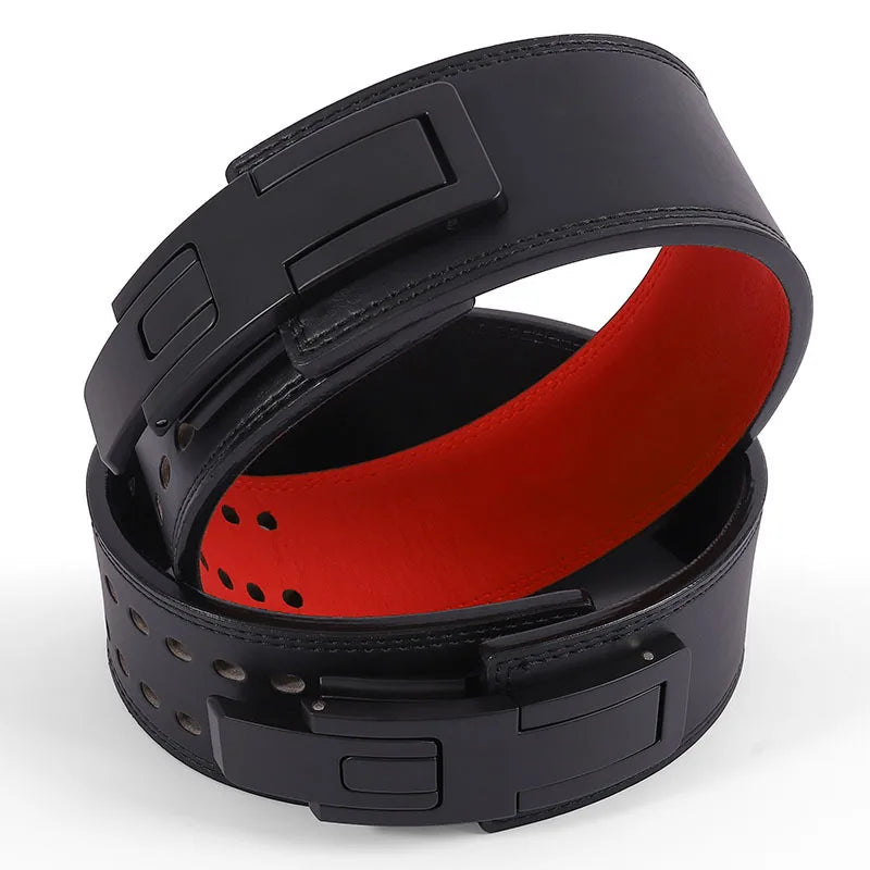 Leather Weightlifting Belt Cowhide Lever Buckle Waist Support Powerlifting Strong Squat Deadlift Gym Training Fitness Workout