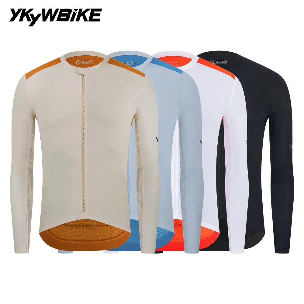 YKYWBIKE Men's Long Sleeve Cycling Jersey SPF 50 Lightweight Road Bike Shirt, Sizes S-3XL