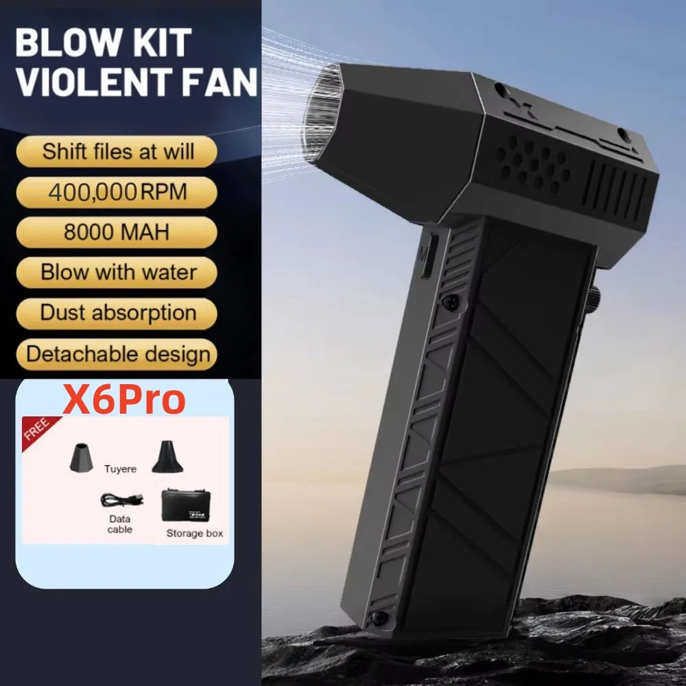 Violent Fan 400000RPM Powerful Air Blower Vacuum Dust Cleaner Type-C Charging Strong Winds 53m/s Brushless Turbo Jet Blower ﻿